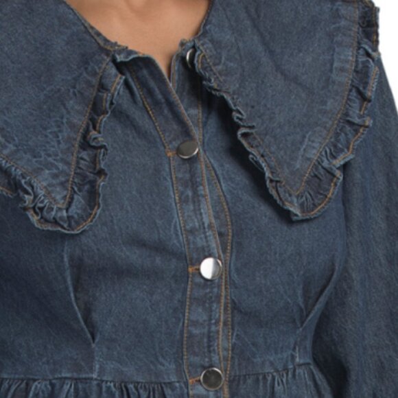 US TOGETHER Collared Denim Mini Dress - Picture 2 of 4